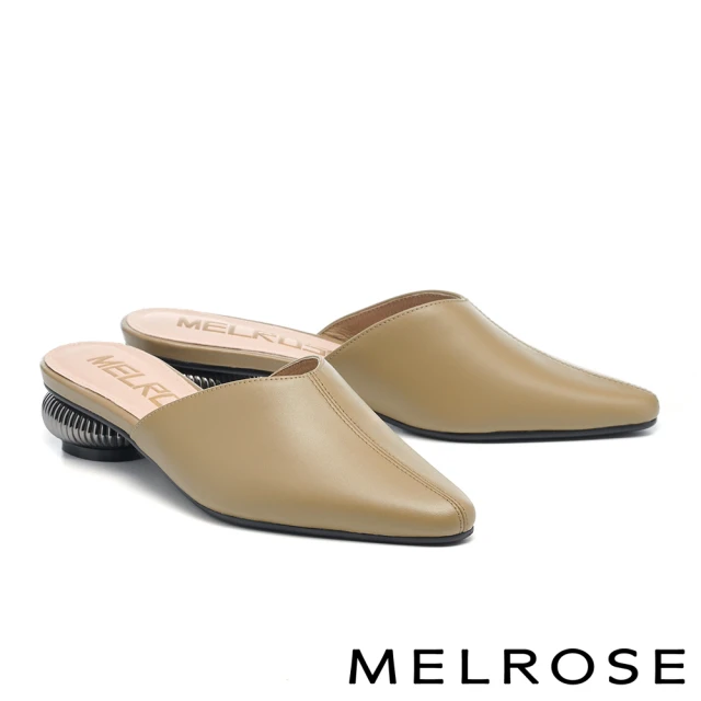 MELROSE 美樂斯 復古霧感飾釦牛皮樂福楔型低跟鞋(米)