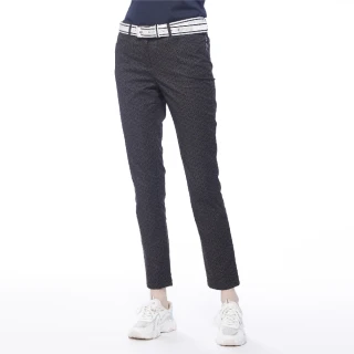 【Lynx Golf】korea女款滿版Lynx字樣印花造型D型環設計平口休閒長褲(卡其色)