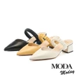 【MODA Moday】高雅繫帶羊皮尖頭高跟穆勒拖鞋(白)