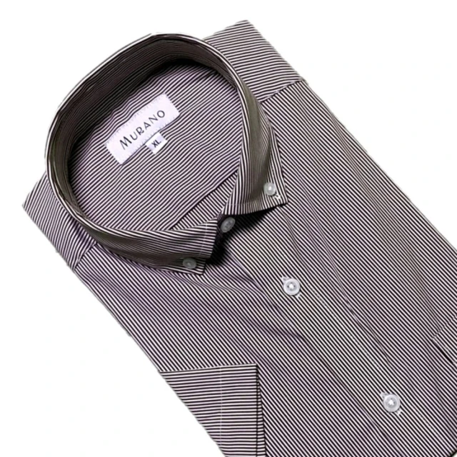 【MURANO】彈力條紋短袖襯衫-咖啡條(台灣製、現貨、彈力、條紋、短袖)