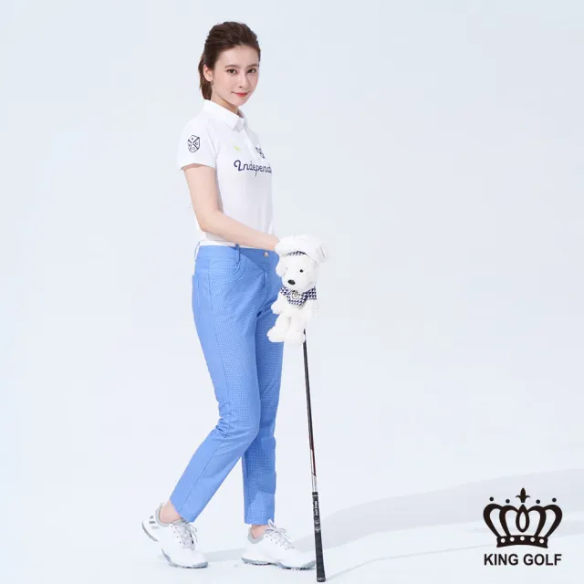 【KING GOLF】網路獨賣款-女款數字字母造型印圖POLO衫/高爾夫球衫(白色)