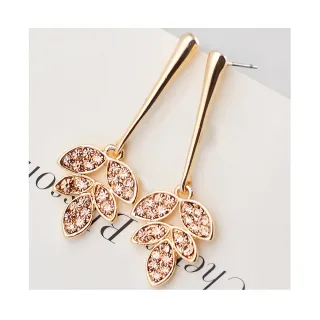 【MISA】滿鑽樹葉葉子耳釘耳環(水鑽耳釘 水鑽耳環)