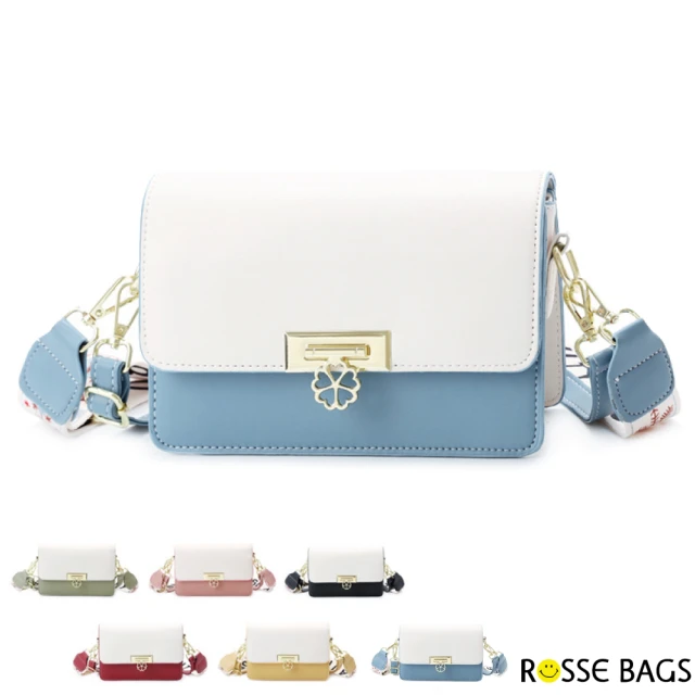 Rosse Bags 潮流雙肩帶櫻花扣飾單肩方包(現+預 黑色／綠色／紅色／藍色／粉色