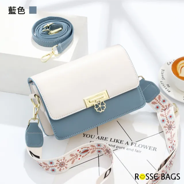 【Rosse Bags】潮流雙肩帶櫻花扣飾單肩方包(綠色 / 紅色 / 黑色 / 藍色 / /粉色 / 黃色)