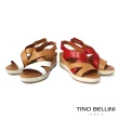 【TINO BELLINI 貝里尼】西班牙進口悠活漫步牛皮雙色拼接楔型涼鞋FSOT0005(紅)