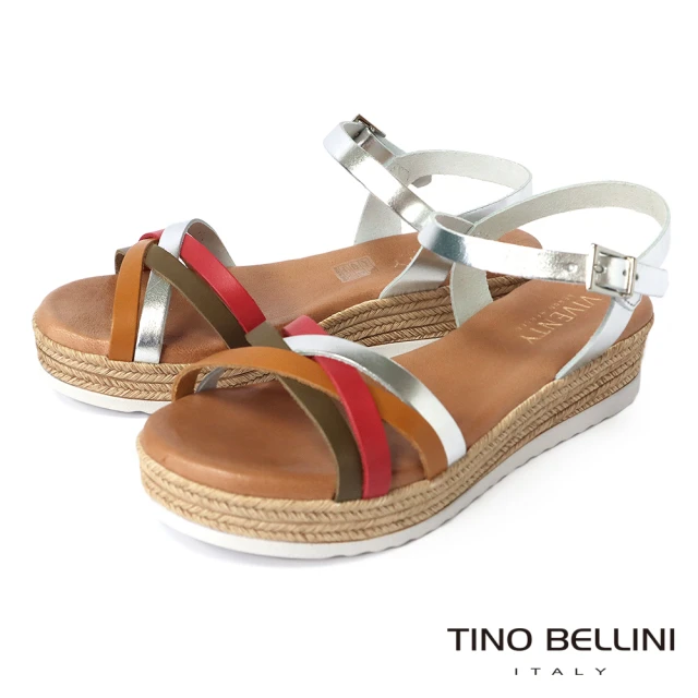 TINO BELLINI 貝里尼 西班牙進口多彩交叉細帶繫踝厚底涼鞋FSOV0002(銀)