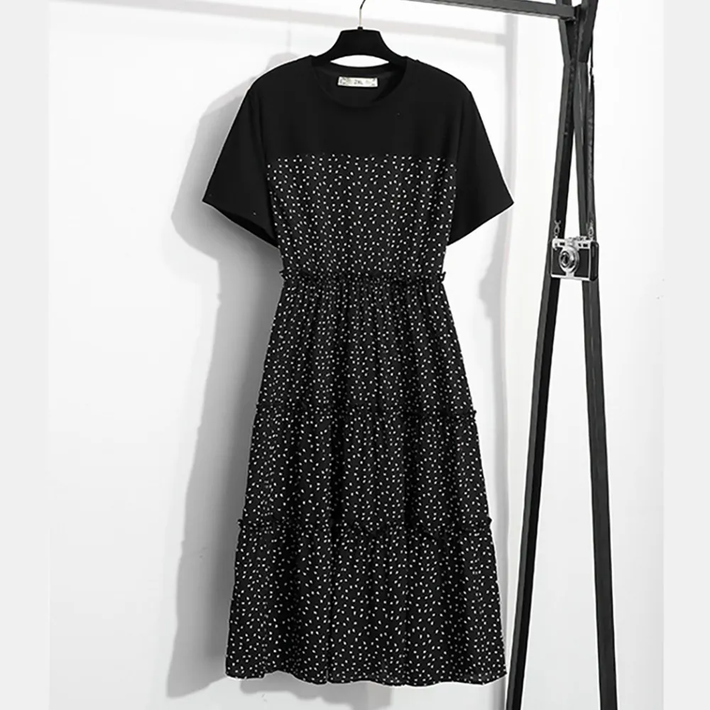 【麗質達人】30122黑色印花假二件洋裝(特價商品)