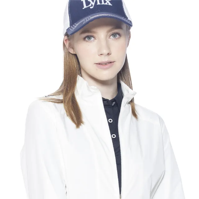 【Lynx Golf】korea女款後背Lynx造型設計拉鍊口袋長袖外套(白色)