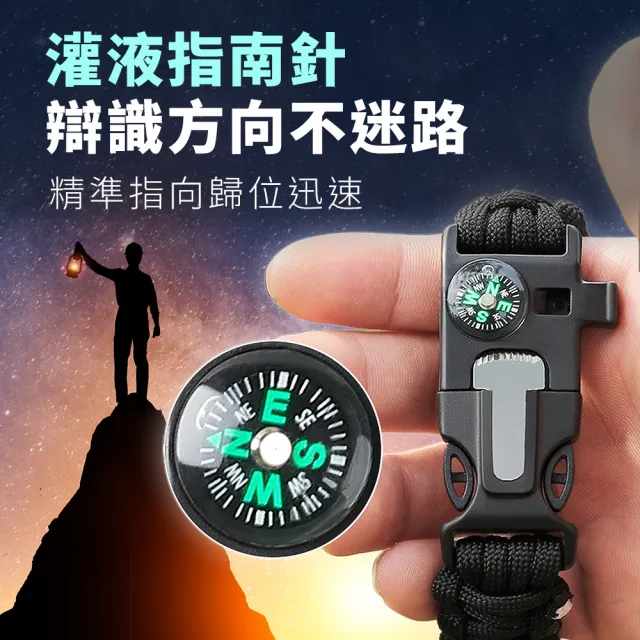 【3入組!!】五合一戶外傘繩求生手環(登山手環 安全手環 救急手環 打火石 避難 口哨 登山 野外 露營)