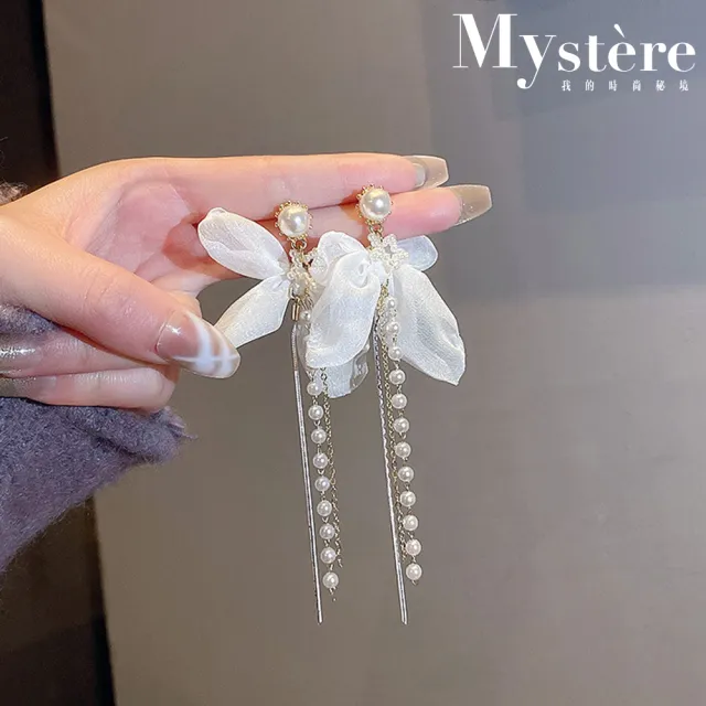 【my stere 我的時尚秘境】現貨-S925銀針-韓國時尚星星蝴蝶結珍珠流蘇耳環(S925銀針 星星 