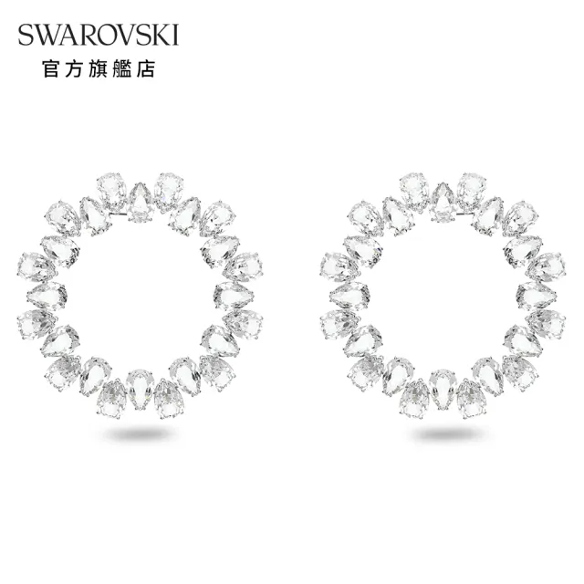 【SWAROVSKI 官方直營】Millenia 大圈耳環圓形梨形切割 大碼 白色 鍍白金色 交換禮物