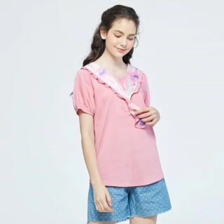 【PINK NEW GIRL】甜美荷葉領巾短袖上衣 I2211ED(2色)