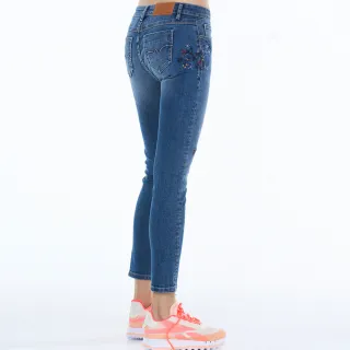 【BLUE WAY】女款 雲朵丹寧 花卉 破損 中腰 小直筒褲 牛仔褲-ETBOITE箱子