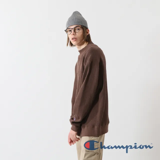 【Champion】官方直營-Campus 小高領草寫Logo長袖Tee-男(褐色)