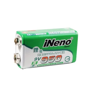 【iNeno】9V角型可充式鋰電池高效能防爆9V-950  1顆入(適用住警器、無線麥克風 開學季不打烊)