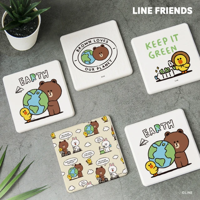 收納王妃 LINE Friends 環保系列 方形 圓形 硬式珪藻土 杯墊 吸水 2入/組(尺寸:10x10x0.9cm)