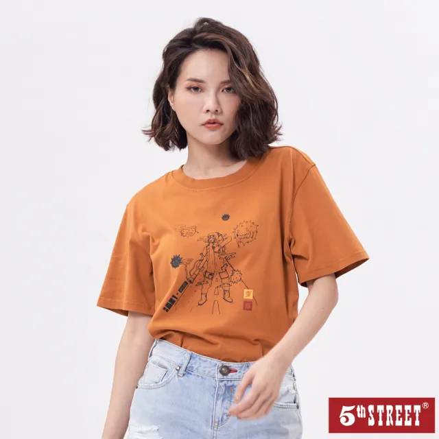 【5th STREET】中性 短袖 短t 上衣 t恤 TEE 防疫 動漫 棉質 橘色(5A7002)