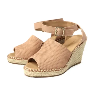 【TINO BELLINI 貝里尼】巴西進口粉嫩色調魚口繞踝麻邊楔型涼鞋FSPT0001(粉)