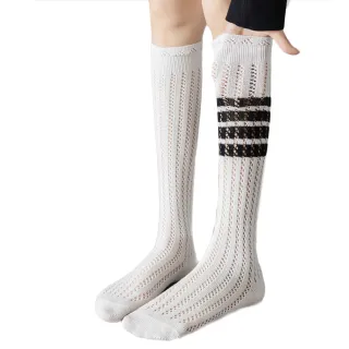 【OT SHOP】女款鏤空網眼及膝襪 M1205(高筒襪 不對稱條紋)