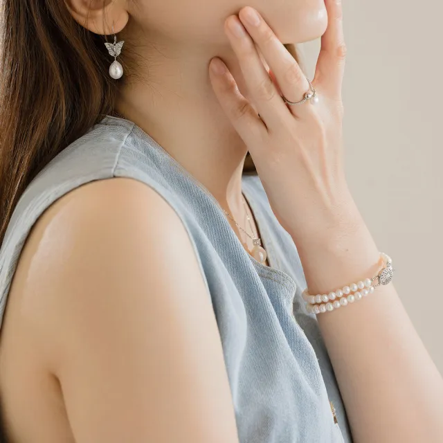 【Elegant 珍愛宣言】復古雙串天然珍珠手鍊(珍珠手鍊 珍珠飾品 送禮推薦 生日禮物 禮)