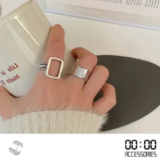 【00:00】韓國設計潮流幾何個性金屬開口戒2件戒指套組(幾何戒指 金屬戒指 開口戒)