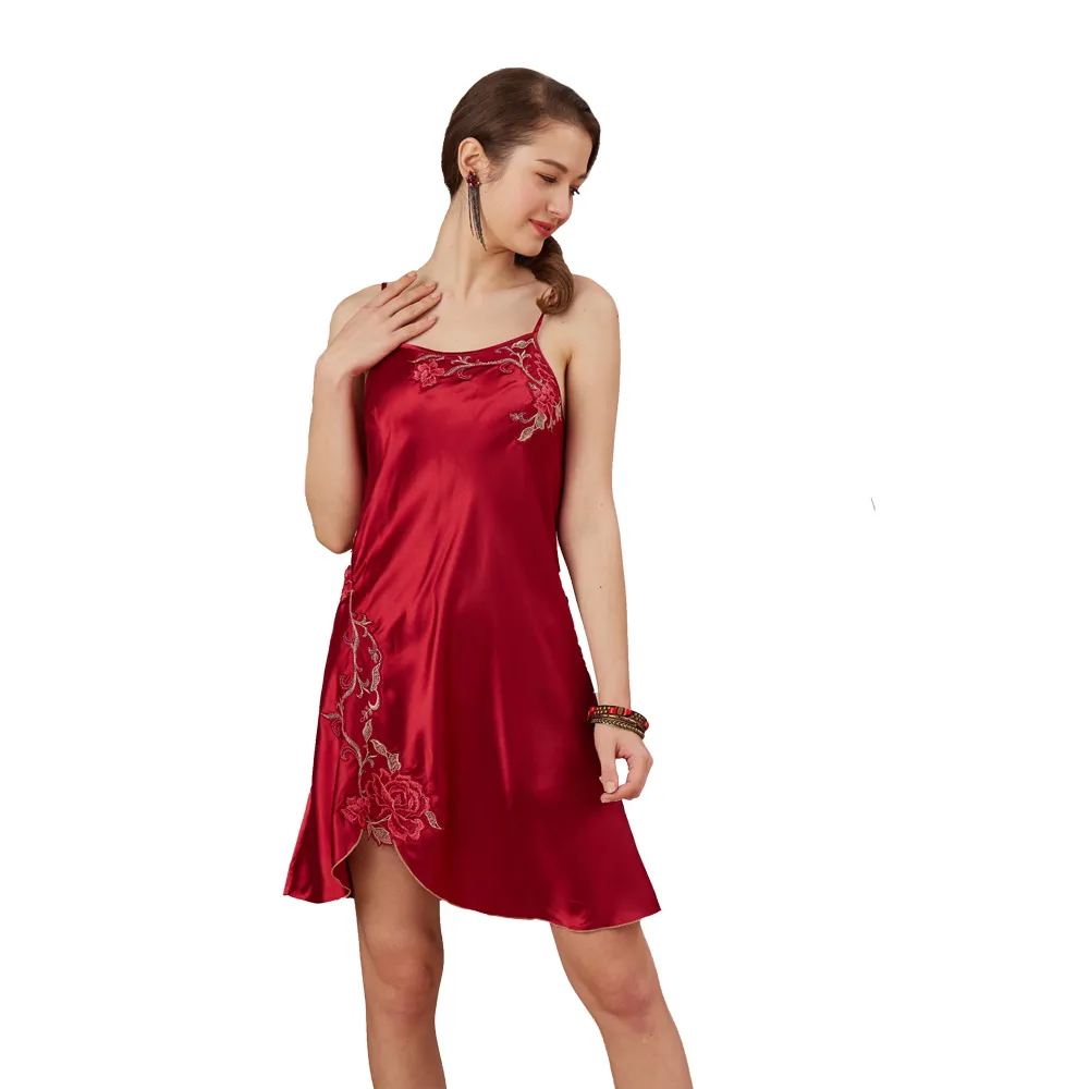 【蕾妮塔塔】彈力珍珠絲質 吊帶小洋裝(R16039-8紅)