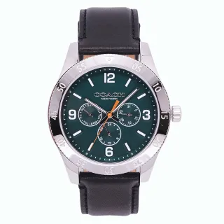 【COACH】COACH 美國頂尖精品簡約時尚三眼造型皮革腕錶-綠面-14602570