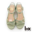 【bac】簡約交叉皮帶環楔型涼鞋(粉綠色)