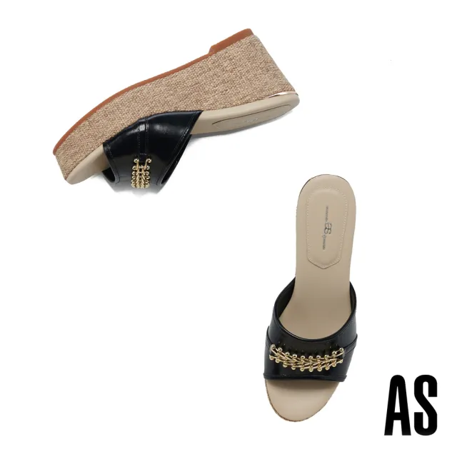 【AS 集團】悠閒時髦金屬鏈條拼接楔型厚底拖鞋(黑)