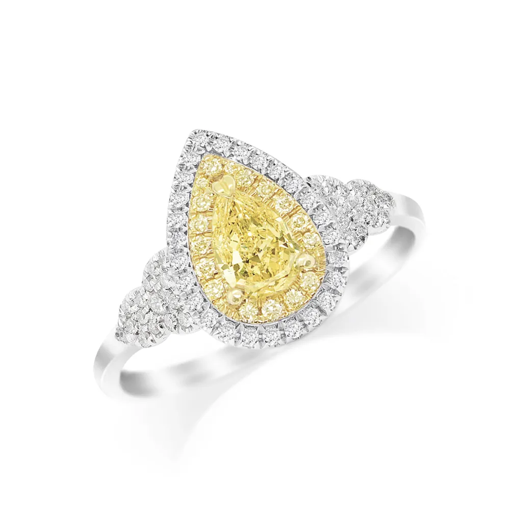 【AURORA 歐羅拉】GIA 50分水滴形 天然黃彩鑽 PT950 鉑金台 女戒鑽戒 福祿雙收(Fancy Light Yellow)