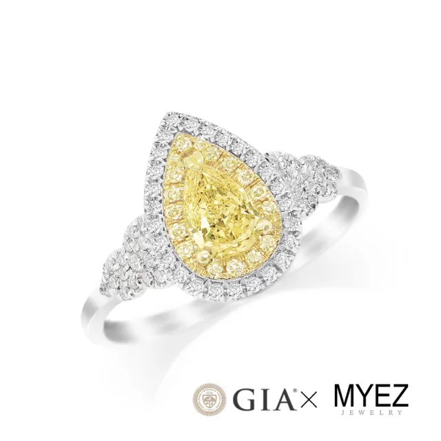 【AURORA 歐羅拉】GIA 50分水滴形 天然黃彩鑽 PT950 鉑金台 女戒鑽戒 福祿雙收(Fancy Light Yellow)