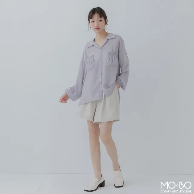 【MO-BO】仙女系雪紡口袋開襟襯衫(上衣)