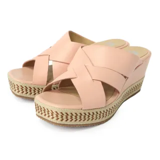 【TINO BELLINI 貝里尼】巴西進口牛皮寬帶交錯編織楔型涼拖鞋FSVO0002(粉)