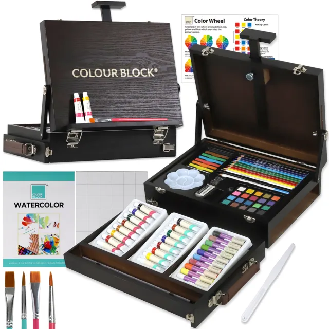 【COLOUR BLOCK】畫架型多媒材木盒組 收納畫具二合一 兒童禮物 春遊寫生(畫架收納木盒)