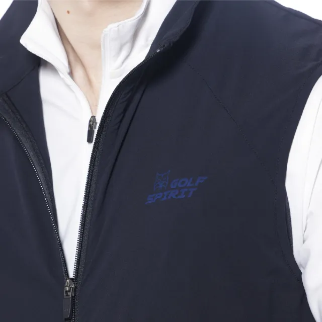 【Lynx Golf】男款造型配色織帶設計LOGO緹織網布剪接拉鍊口袋無袖背心(黑色)