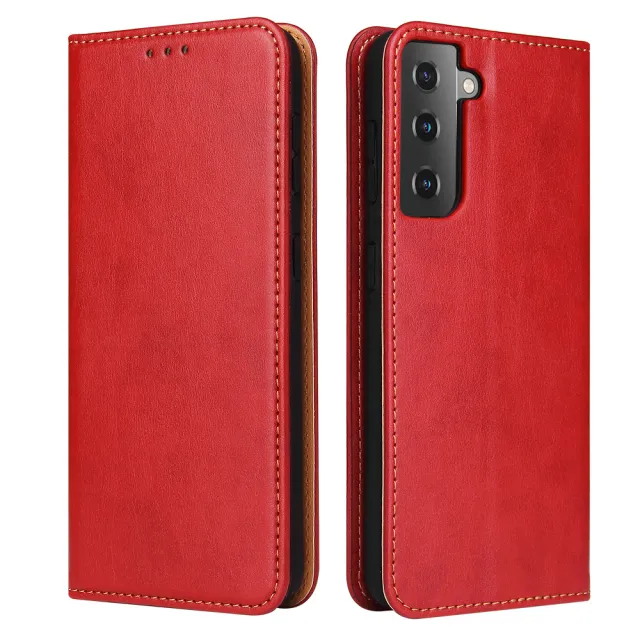 【Fierre Shann】Samsung S21 FE 5G 6.4吋 磁吸側掀真皮紋手工PU皮套