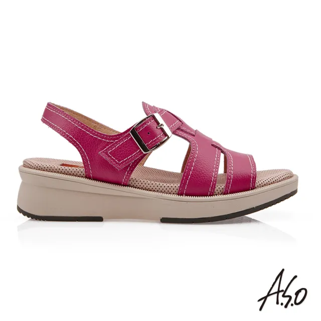 【A.S.O 阿瘦集團】頂級氣墊減壓系列簡約素色休閒涼鞋(桃粉紅)