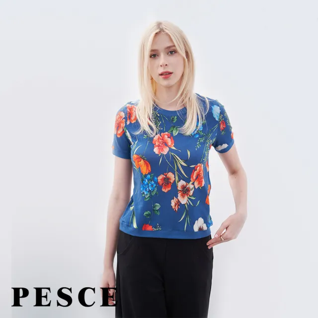 【PESCE】短袖圓領上衣、天絲印染(透氣涼爽/親膚抗菌/台灣製造)