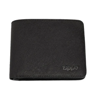 【Zippo官方直營】黑色十字壓紋雙折皮夾-拉鍊款(皮件皮夾)