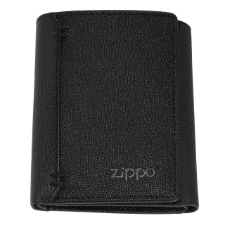 【Zippo官方直營】黑色十字壓紋三折皮夾-鈕扣款(皮件皮夾)