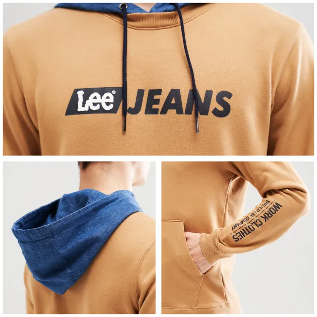 【Lee】男裝 帽T / 帽撞色 陶土棕 Oversized版型(LL210339008)