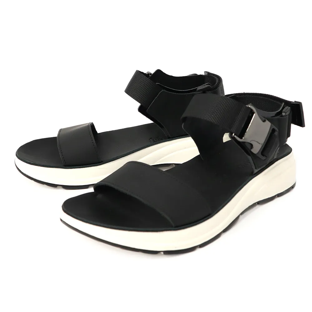 【TINO BELLINI 貝里尼】希臘進口運動風牛皮拼接織帶舒適厚底涼鞋FSJO0002(黑)