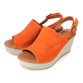 【TINO BELLINI 貝里尼】西班牙進口飽和原色牛麂皮魚口楔型涼鞋FSPO0004(橘)