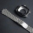 【STAR TIME】Apple Watch 4/5/6/7/SE 蘋果手錶保護殼/錶殼 黑框銀色錶帶全不鏽鋼(SC6001S/B-44/45mm)