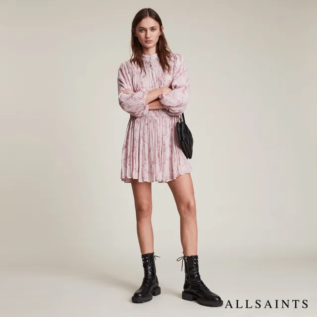 【ALLSAINTS】ISOBELLA FREYA 魅力柔粉蓬鬆皺褶印花洋裝 WD200V(舒適版型)