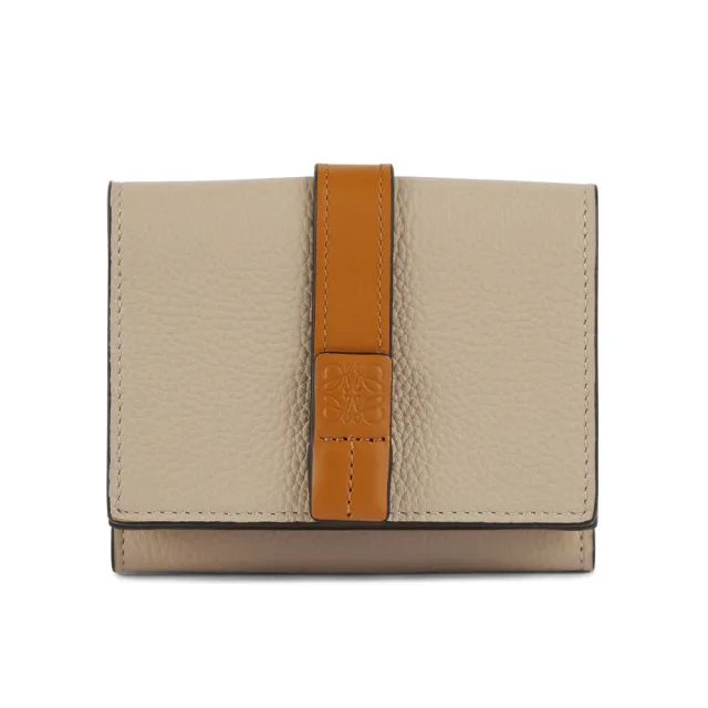 【LOEWE 羅威】Trifold 柔軟粒面小牛皮 三褶 皮夾 中夾 短夾 皮夾 淺燕麥色 蜜糖色 C660TR2X01