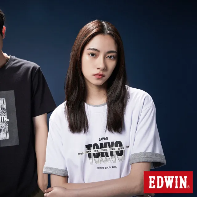 【EDWIN】男女裝 網路獨家↘3D-TOKYO堆疊短袖T恤(白色)