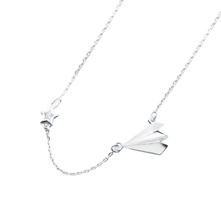 【Sayaka 紗彌佳】項鍊 飾品  925純銀心願紙飛機-單鑽星星造型項鍊