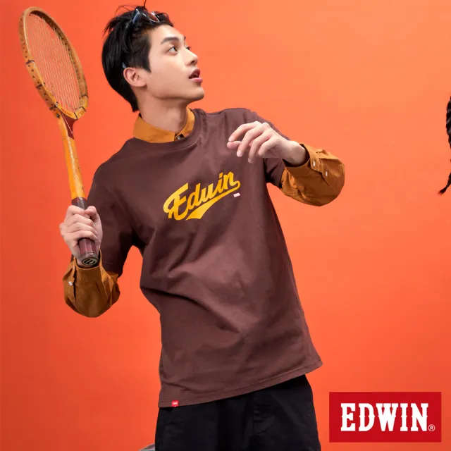 【EDWIN】男女裝 網路獨家↘復古可樂字形短袖T恤(深咖啡)