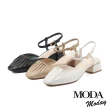 【MODA Moday】柔軟抓皺羊皮踝繫帶方頭高跟鞋(黑)